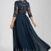 Mother of the Bride Dresses | A-line Scoop Floor-Length Lace Chiffon Mother of the Bride Dress With Sequins Dark Navy – Womens