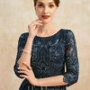 Mother of the Bride Dresses | A-line Scoop Floor-Length Lace Chiffon Mother of the Bride Dress With Sequins Dark Navy – Womens