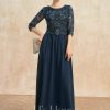 Mother of the Bride Dresses | A-line Scoop Floor-Length Lace Chiffon Mother of the Bride Dress With Sequins Dark Navy – Womens