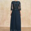 Mother of the Bride Dresses | A-line Scoop Floor-Length Lace Chiffon Mother of the Bride Dress With Sequins Dark Navy – Womens