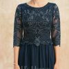 Mother of the Bride Dresses | A-line Scoop Floor-Length Lace Chiffon Mother of the Bride Dress With Sequins Dark Navy – Womens