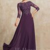 Mother of the Bride Dresses | A-line Scoop Floor-Length Lace Chiffon Mother of the Bride Dress With Sequins Grape – Womens