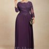 Mother of the Bride Dresses | A-line Scoop Floor-Length Lace Chiffon Mother of the Bride Dress With Sequins Grape – Womens