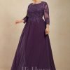 Mother of the Bride Dresses | A-line Scoop Floor-Length Lace Chiffon Mother of the Bride Dress With Sequins Grape – Womens