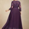 Mother of the Bride Dresses | A-line Scoop Floor-Length Lace Chiffon Mother of the Bride Dress With Sequins Grape – Womens