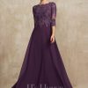 Mother of the Bride Dresses | A-line Scoop Floor-Length Lace Chiffon Mother of the Bride Dress With Sequins Grape – Womens