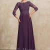 Mother of the Bride Dresses | A-line Scoop Floor-Length Lace Chiffon Mother of the Bride Dress With Sequins Grape – Womens