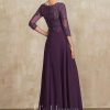 Mother of the Bride Dresses | A-line Scoop Floor-Length Lace Chiffon Mother of the Bride Dress With Sequins Grape – Womens