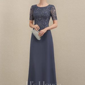 Mother of the Bride Dresses | A-line Scoop Floor-Length Lace Chiffon Mother of the Bride Dress With Sequins Stormy – Womens