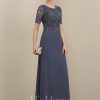 Mother of the Bride Dresses | A-line Scoop Floor-Length Lace Chiffon Mother of the Bride Dress With Sequins Stormy – Womens