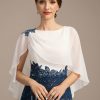 Mother of the Bride Dresses | A-line Scoop Floor-Length Lace Chiffon Sequin Mother of the Bride Dress With Pleated Navy Blue – Womens