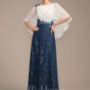 Mother of the Bride Dresses | A-line Scoop Floor-Length Lace Chiffon Sequin Mother of the Bride Dress With Pleated Navy Blue – Womens