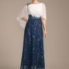 Mother of the Bride Dresses | A-line Scoop Floor-Length Lace Chiffon Sequin Mother of the Bride Dress With Pleated Navy Blue – Womens