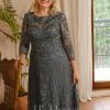 Mother of the Bride Dresses | A-line Scoop Floor-Length Lace Mother of the Bride Dress With Sequins Steel Grey – Womens