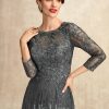 Mother of the Bride Dresses | A-line Scoop Floor-Length Lace Mother of the Bride Dress With Sequins Steel Grey – Womens