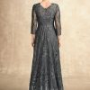 Mother of the Bride Dresses | A-line Scoop Floor-Length Lace Mother of the Bride Dress With Sequins Steel Grey – Womens