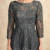 Mother of the Bride Dresses | A-line Scoop Floor-Length Lace Mother of the Bride Dress With Sequins Steel Grey – Womens