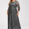 Mother of the Bride Dresses | A-line Scoop Floor-Length Lace Mother of the Bride Dress With Sequins Steel Grey – Womens