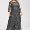 Mother of the Bride Dresses | A-line Scoop Floor-Length Lace Mother of the Bride Dress With Sequins Steel Grey – Womens