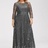 Mother of the Bride Dresses | A-line Scoop Floor-Length Lace Mother of the Bride Dress With Sequins Steel Grey – Womens