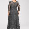 Mother of the Bride Dresses | A-line Scoop Floor-Length Lace Mother of the Bride Dress With Sequins Steel Grey – Womens