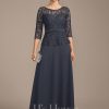 Mother of the Bride Dresses | A-line Scoop Illusion Ankle-Length Chiffon Lace Mother of the Bride Dress With Rhinestone Beading As Picture – Womens