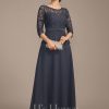 Mother of the Bride Dresses | A-line Scoop Illusion Ankle-Length Chiffon Lace Mother of the Bride Dress With Rhinestone Beading As Picture – Womens