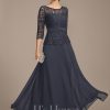 Mother of the Bride Dresses | A-line Scoop Illusion Ankle-Length Chiffon Lace Mother of the Bride Dress With Rhinestone Beading As Picture – Womens