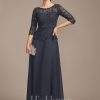 Mother of the Bride Dresses | A-line Scoop Illusion Ankle-Length Chiffon Lace Mother of the Bride Dress With Rhinestone Beading As Picture – Womens