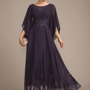 Mother of the Bride Dresses | A-line Scoop Illusion Ankle-Length Lace Chiffon Mother of the Bride Dress With Sequins As Picture – Womens