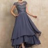 Mother of the Bride Dresses | A-line Scoop Illusion Asymmetrical Chiffon Lace Mother of the Bride Dress With Beading Stormy – Womens