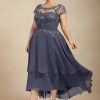 Mother of the Bride Dresses | A-line Scoop Illusion Asymmetrical Chiffon Lace Mother of the Bride Dress With Beading Stormy – Womens