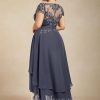 Mother of the Bride Dresses | A-line Scoop Illusion Asymmetrical Chiffon Lace Mother of the Bride Dress With Beading Stormy – Womens