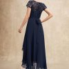 Mother of the Bride Dresses | A-line Scoop Illusion Asymmetrical Chiffon Lace Mother of the Bride Dress With Bow Ruffle Sequins As Picture – Womens