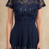 Mother of the Bride Dresses | A-line Scoop Illusion Asymmetrical Chiffon Lace Mother of the Bride Dress With Bow Ruffle Sequins As Picture – Womens