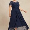 Mother of the Bride Dresses | A-line Scoop Illusion Asymmetrical Chiffon Lace Mother of the Bride Dress With Bow Ruffle Sequins As Picture – Womens