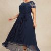 Mother of the Bride Dresses | A-line Scoop Illusion Asymmetrical Chiffon Lace Mother of the Bride Dress With Bow Ruffle Sequins As Picture – Womens