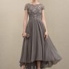 Mother of the Bride Dresses | A-line Scoop Illusion Asymmetrical Chiffon Lace Mother of the Bride Dress With Sequins Beading As Picture – Womens