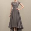 Mother of the Bride Dresses | A-line Scoop Illusion Asymmetrical Chiffon Lace Mother of the Bride Dress With Sequins Beading As Picture – Womens