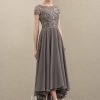 Mother of the Bride Dresses | A-line Scoop Illusion Asymmetrical Chiffon Lace Mother of the Bride Dress With Sequins Beading As Picture – Womens