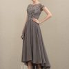 Mother of the Bride Dresses | A-line Scoop Illusion Asymmetrical Chiffon Lace Mother of the Bride Dress With Sequins Beading As Picture – Womens