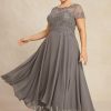 Mother of the Bride Dresses | A-line Scoop Illusion Asymmetrical Chiffon Lace Mother of the Bride Dress With Sequins Beading As Picture – Womens