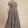 Mother of the Bride Dresses | A-line Scoop Illusion Asymmetrical Chiffon Lace Mother of the Bride Dress With Sequins Beading As Picture – Womens