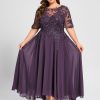 Mother of the Bride Dresses | A-line Scoop Illusion Asymmetrical Chiffon Lace Mother of the Bride Dress With Sequins Plum – Womens