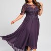 Mother of the Bride Dresses | A-line Scoop Illusion Asymmetrical Chiffon Lace Mother of the Bride Dress With Sequins Plum – Womens