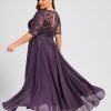 Mother of the Bride Dresses | A-line Scoop Illusion Asymmetrical Chiffon Lace Mother of the Bride Dress With Sequins Plum – Womens