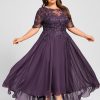 Mother of the Bride Dresses | A-line Scoop Illusion Asymmetrical Chiffon Lace Mother of the Bride Dress With Sequins Plum – Womens