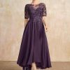 Mother of the Bride Dresses | A-line Scoop Illusion Asymmetrical Chiffon Lace Mother of the Bride Dress With Sequins Plum – Womens