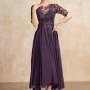 Mother of the Bride Dresses | A-line Scoop Illusion Asymmetrical Chiffon Lace Mother of the Bride Dress With Sequins Plum – Womens