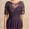 Mother of the Bride Dresses | A-line Scoop Illusion Asymmetrical Chiffon Lace Mother of the Bride Dress With Sequins Plum – Womens